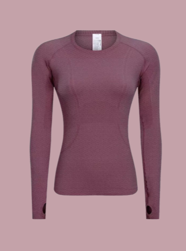 Long Sleeve Athletic Shirt for Women, Slim Fit Purple Gym Outfit
